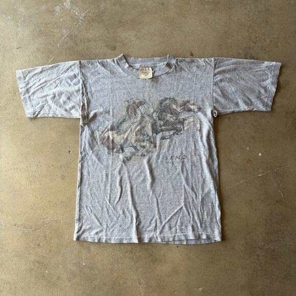 VINTAGE 90S RENO NEVADA HORSES T-SHIRT ANIMAL NATURE GRAPHIC MENS SMALL PITHOLE - Picture 1 of 5
